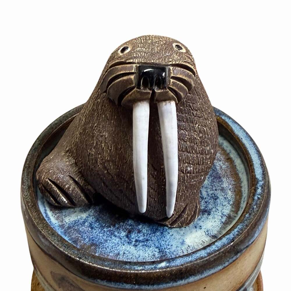 1970s Artesanía Rinconada #21 Walrus Pottery Version 1 Ceramic Tusks Uruguay